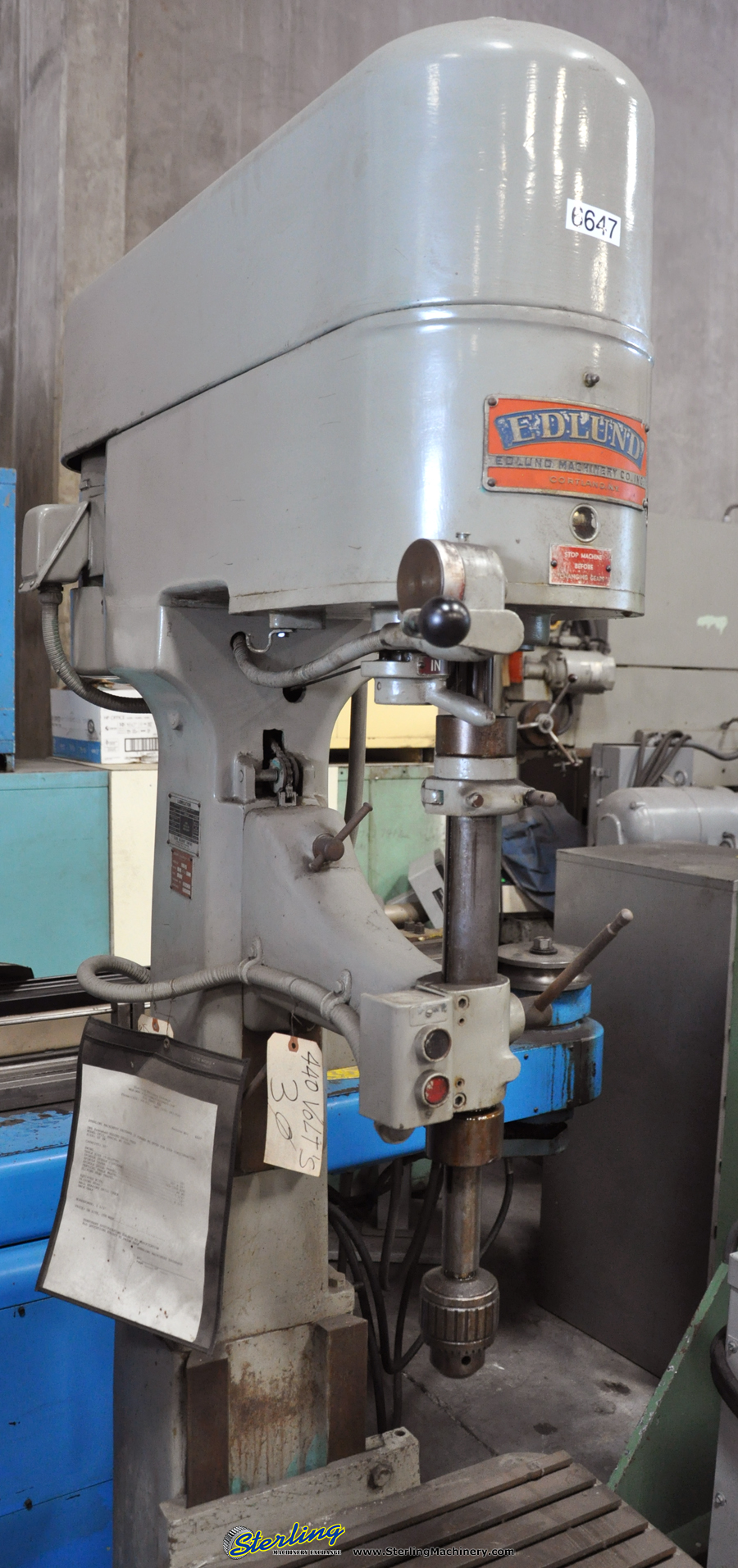 For Sale 30" Used Edlund Drill Press, Mdl. 2F15, Sliding Head, Ball