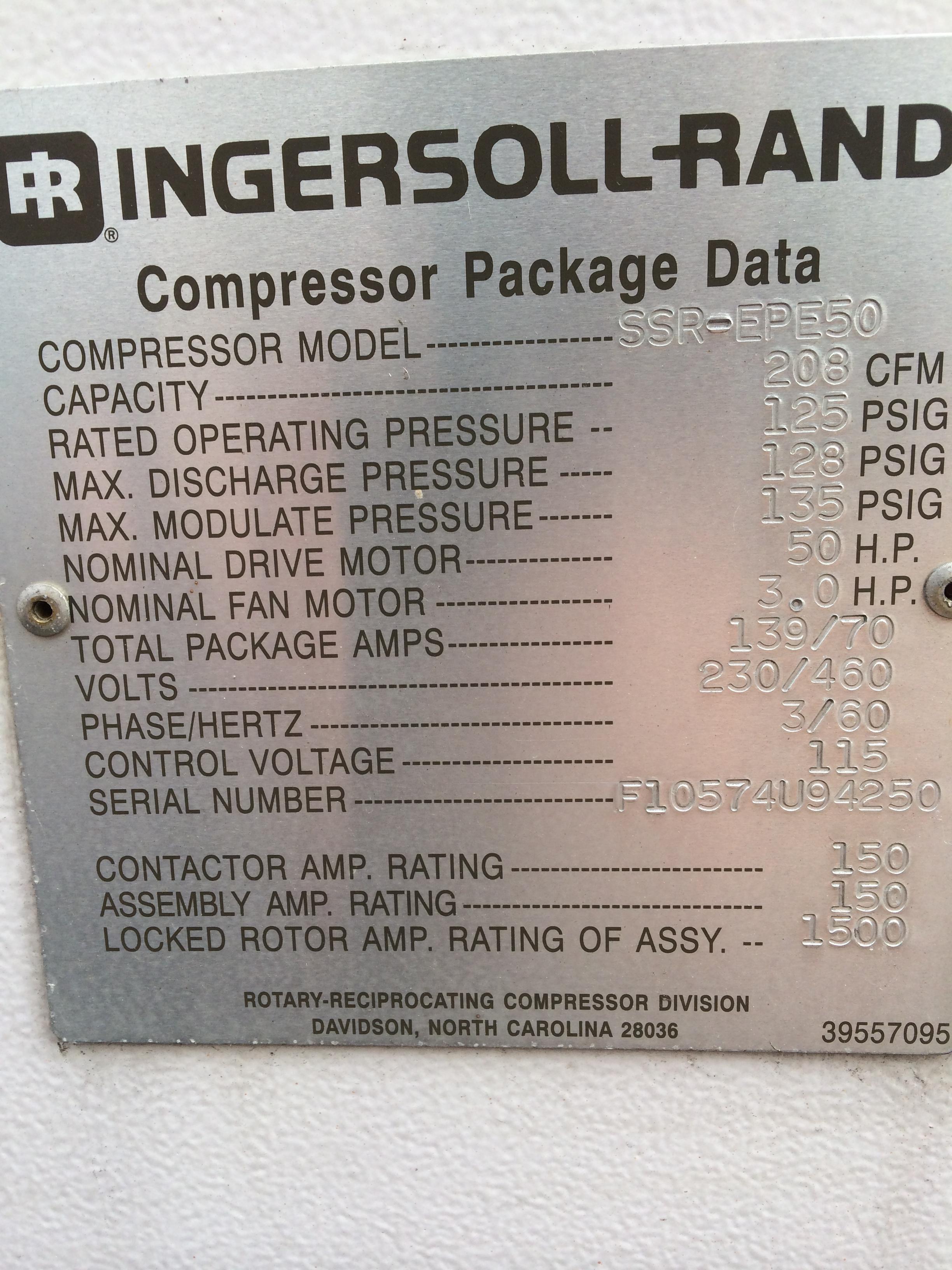 Used-Ingersoll Rand-Used Ingersoll Rand Rotary Screw Air Compressor-SSR- EPE5O-9001-04