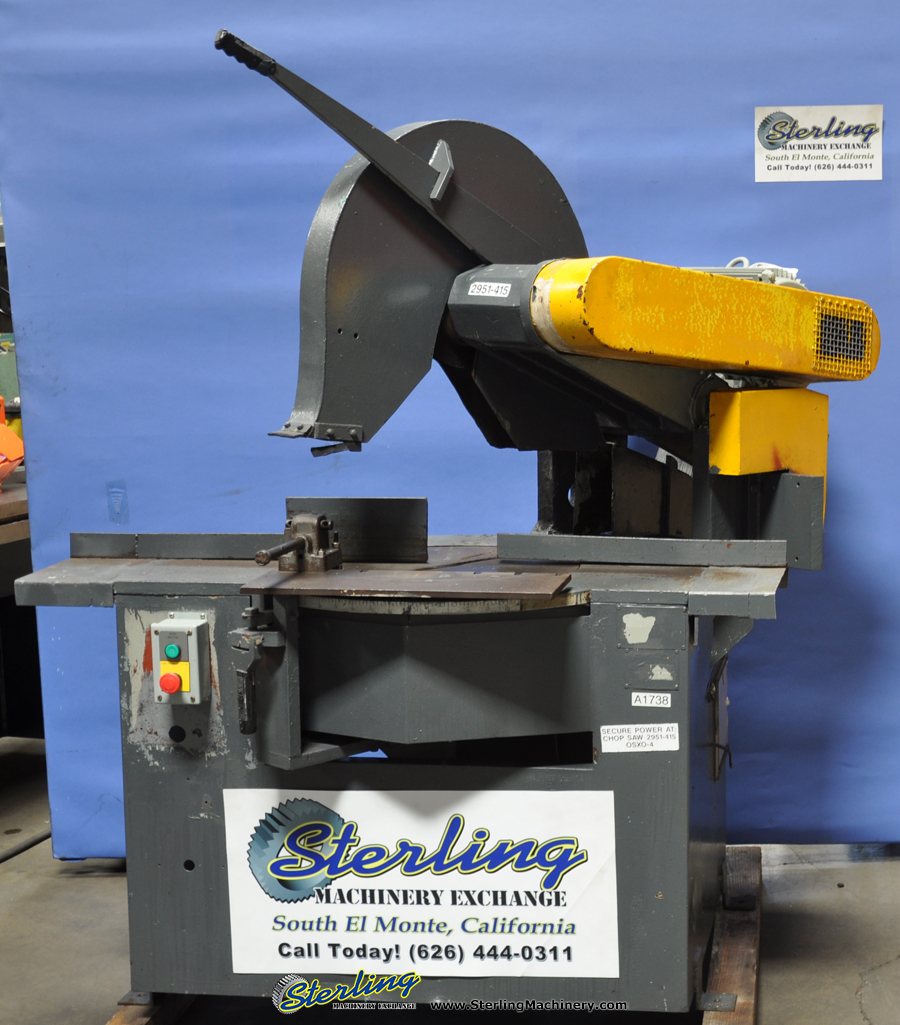 For Sale 22" Used Abraisive Manual Chop Saw, 6" Most shapes, 4" Solids