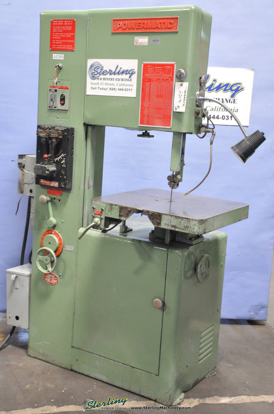 For Sale 20" Used Powermatic Vertical Band Saw, Mdl. 89, Blade Grinder