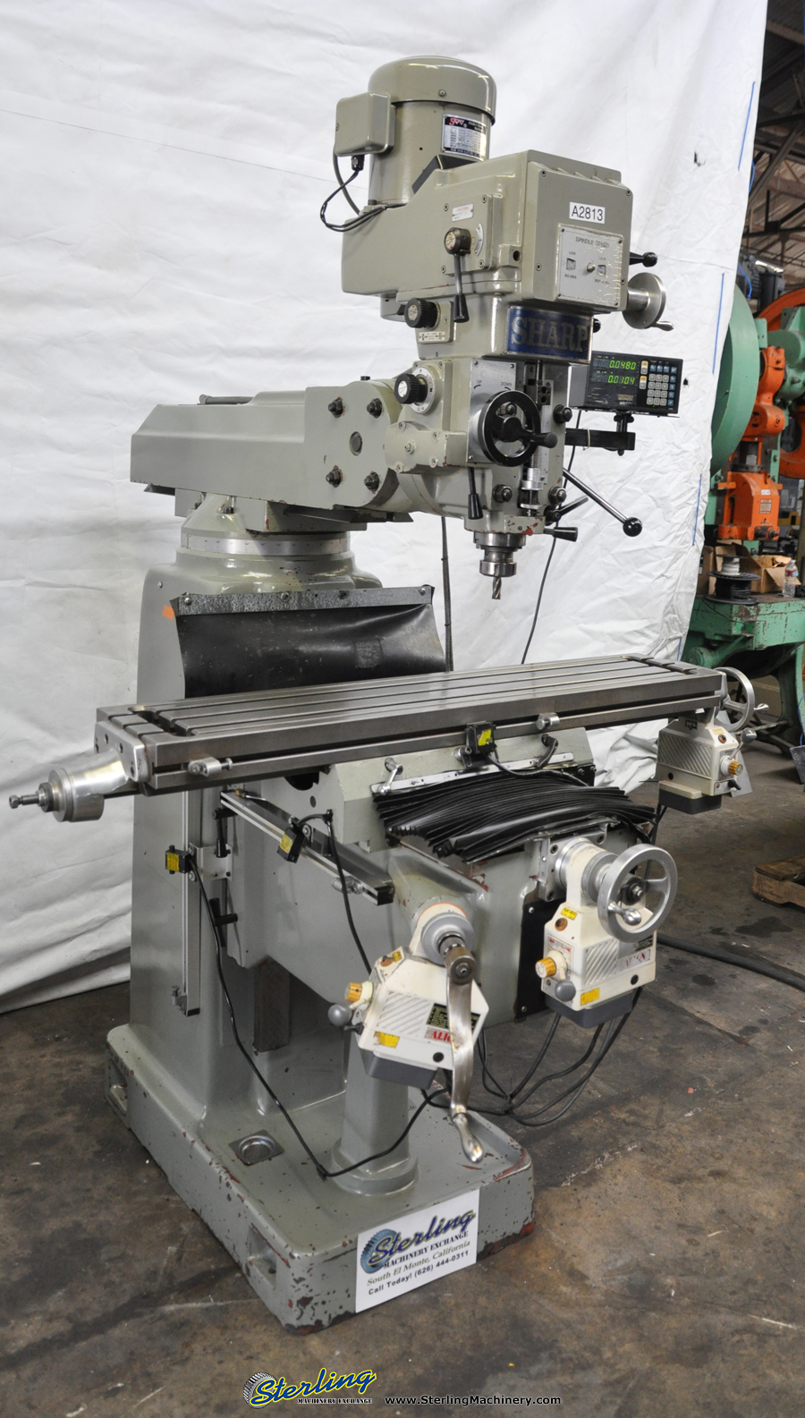 For Sale 10" x 50" Used Sharp Vertical Mill With DRO, Mdl. TMV1, Sony