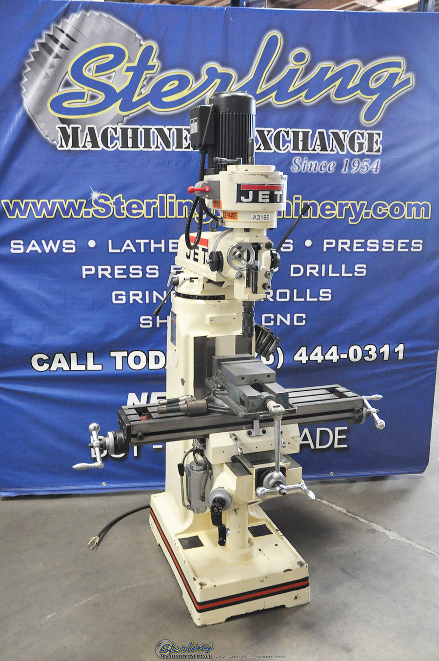 For Sale 8" x 36" Used Jet Vertical Mill, Mdl. JVM8361, Auto Lube