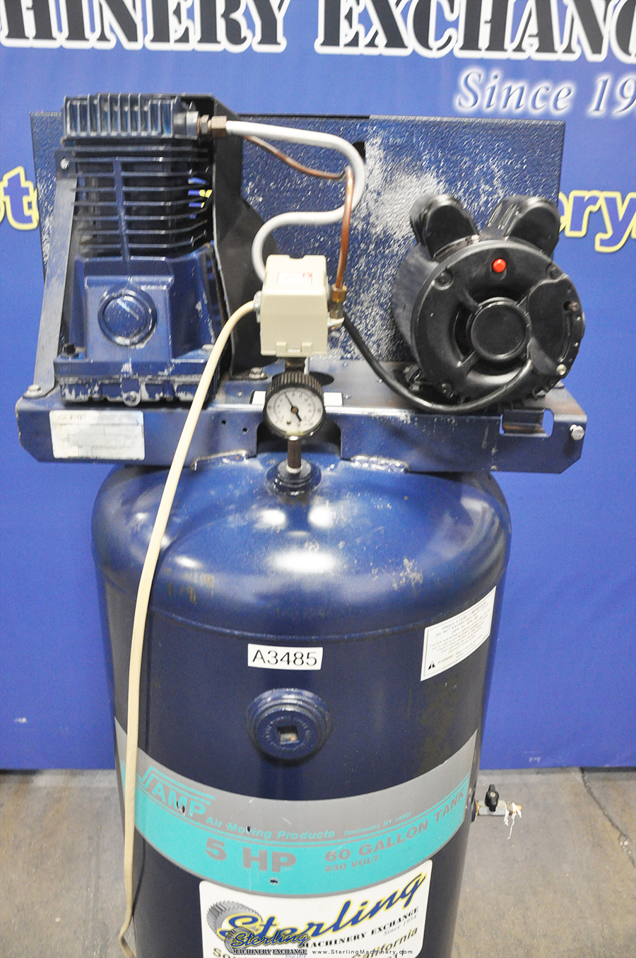 For Sale 5 H.P. Used Amp Vertical Air Compressor, Mdl. X500BPA60V, Fan