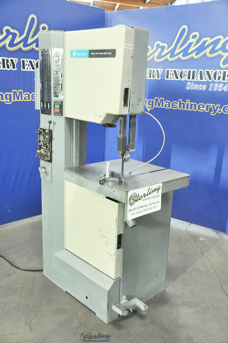 For Sale 20" Used Rockwell Vertical Bandsaw, Mdl. 283X5, High/Low
