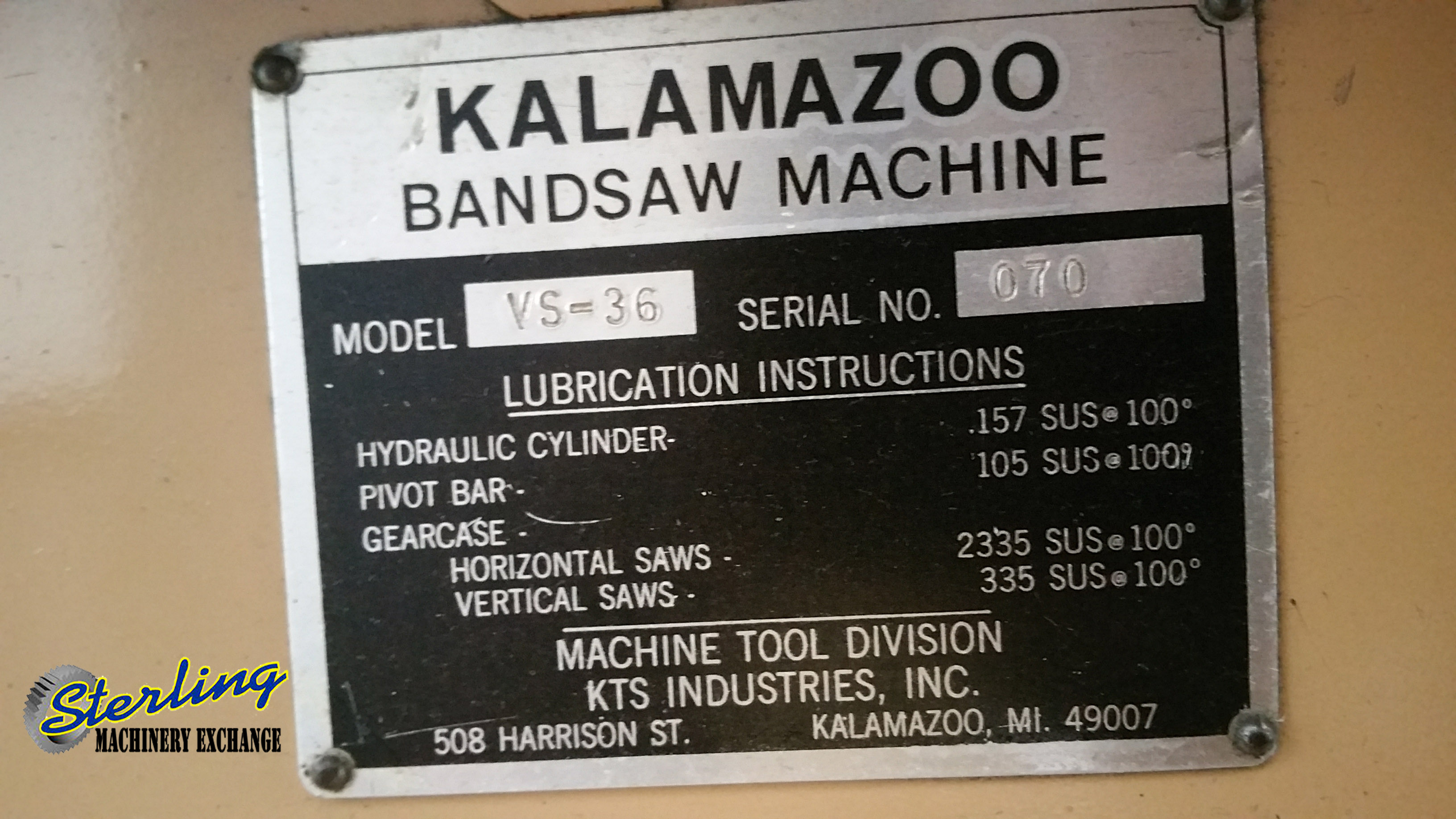 Used-Kalamazoo-Used Kalamazoo Variable Speed Vertical Bandsaw-VS-36-A4287-029