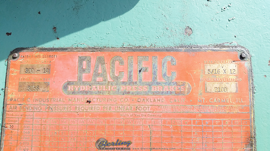 Used-Pacific-Used Pacific Heavy Duty Hydraulic Press Brake-300-14-A4348-014