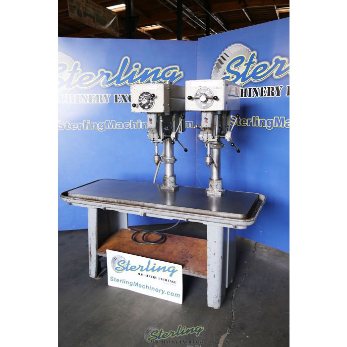 For Sale 17" Used Delta/Rockwell 2 Head Gang Drill Press w/Table, Mdl. 17600, (2) Drill Chucks