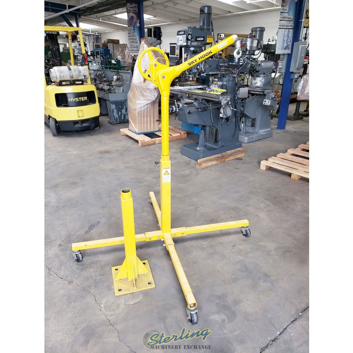 For Sale: 500 Lbs. Used Sky Hook Portable Steel Crane Lifting Device, Mdl.  8557, 4 Swivel Casters, Fixed Base, Manual Crank, #A5528 Sterling Machinery