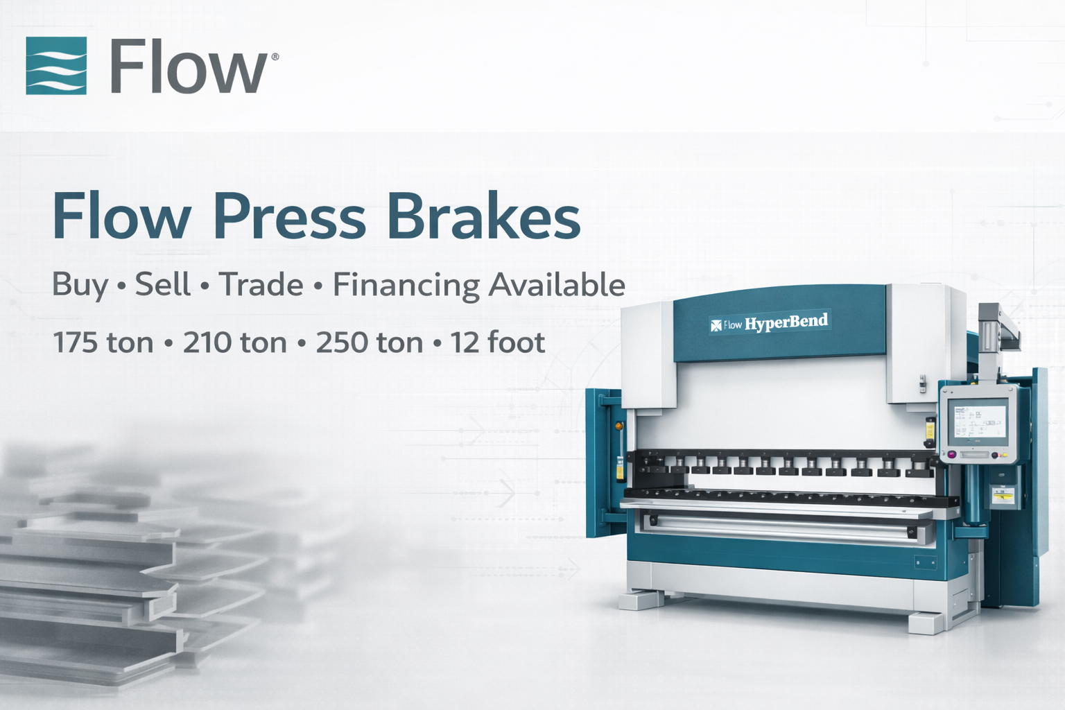 Flow press brakes page with brochure downloads, videos, and quote request support from Sterling Machinery Exchange