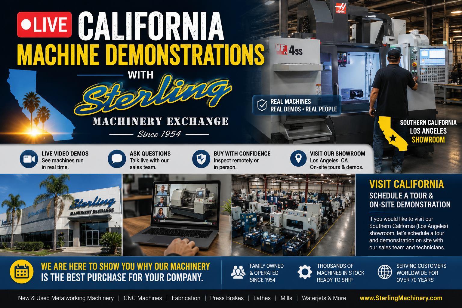 Live California machine demonstrations with Sterling Machinery Exchange