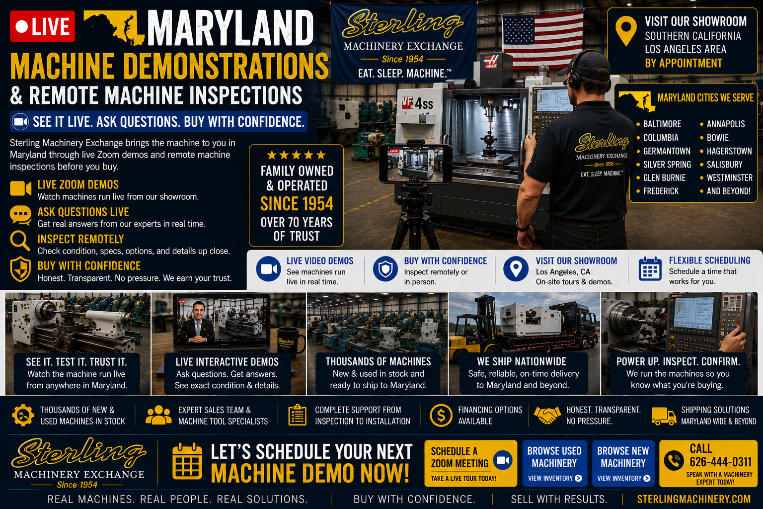 Live Maryland machine demonstrations with Sterling Machinery Exchange