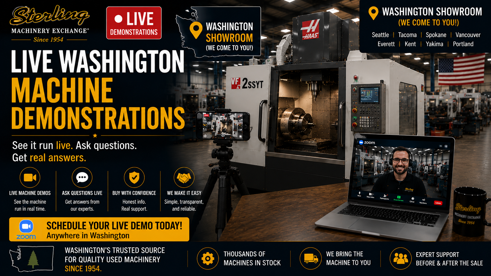 Live Washington state machine demonstrations with Sterling Machinery Exchange
