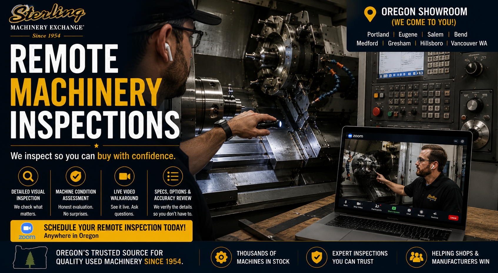 Remote machinery inspections for Oregon machine shops and manufacturers