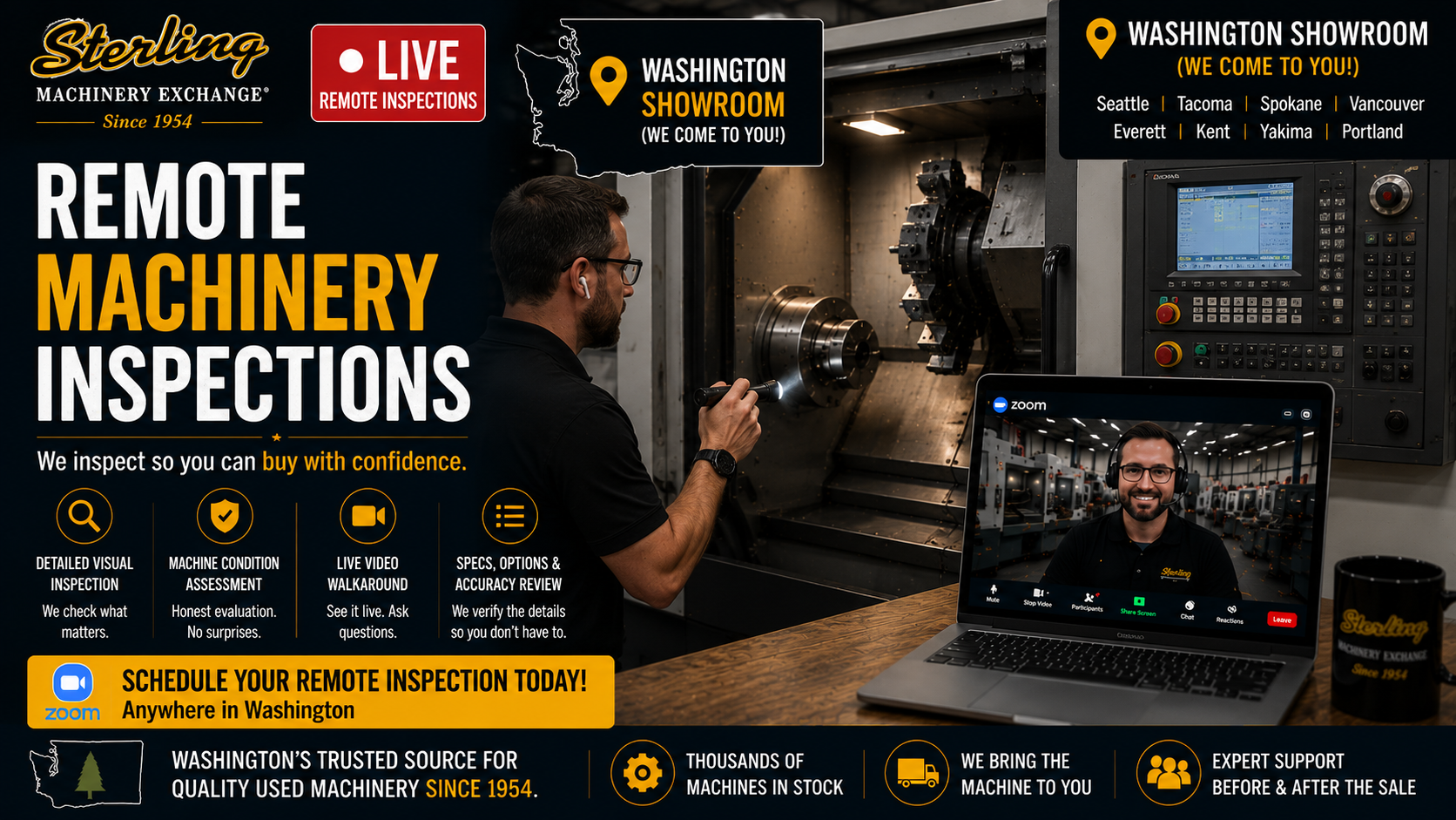 Remote machinery inspections for Washington machine shops and manufacturers