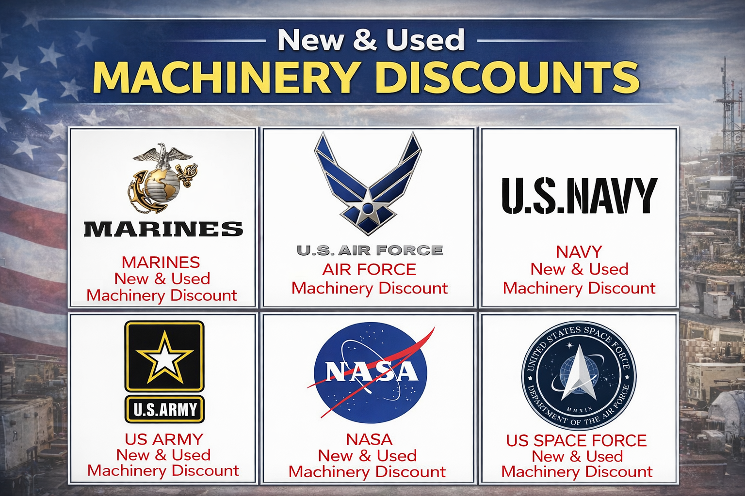 Industrial machinery discounts and procurement support for U.S. military branches and NASA