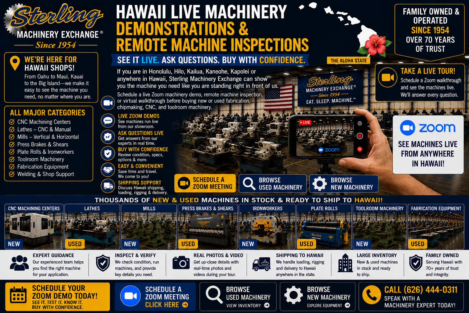 Hawaii Zoom machinery demonstration meeting with Sterling Machinery Exchange