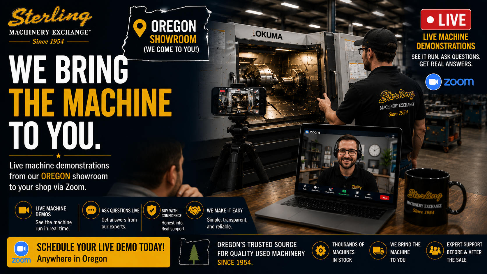 Oregon state Zoom machinery demonstration meeting with Sterling Machinery Exchange