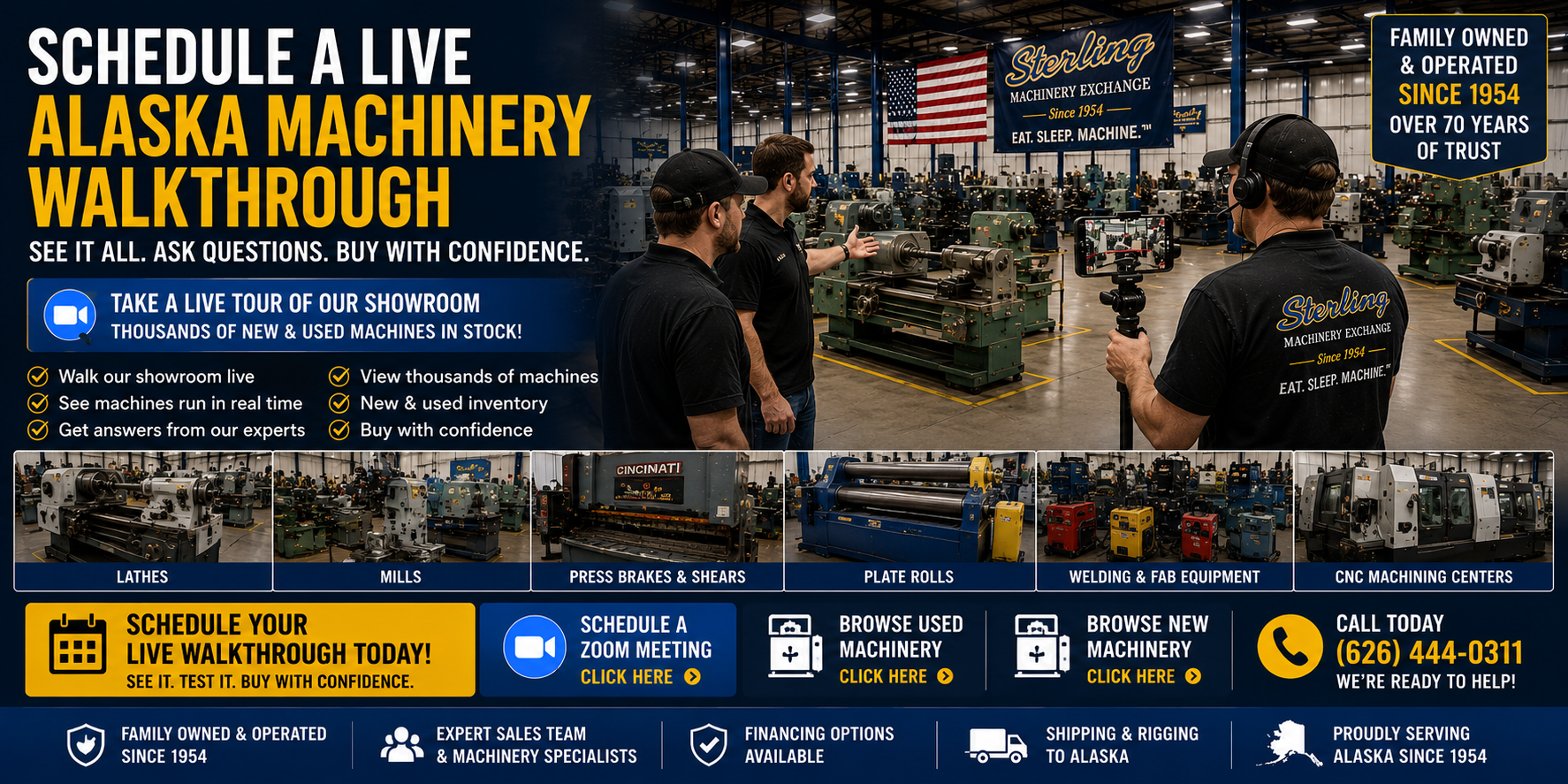 Schedule live Alaska machinery walkthrough with Sterling Machinery Exchange