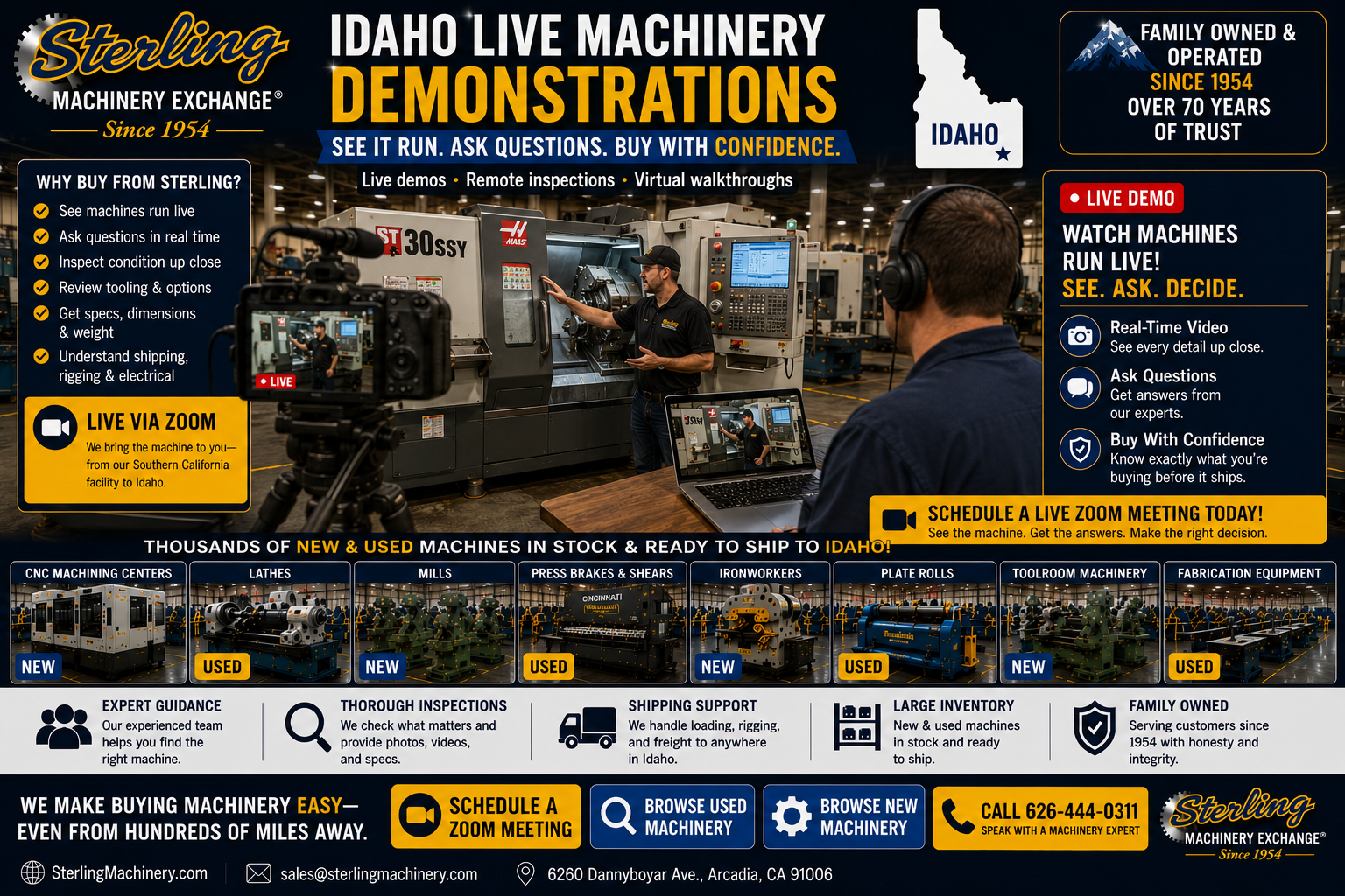 Schedule live Idaho machinery walkthrough with Sterling Machinery Exchange