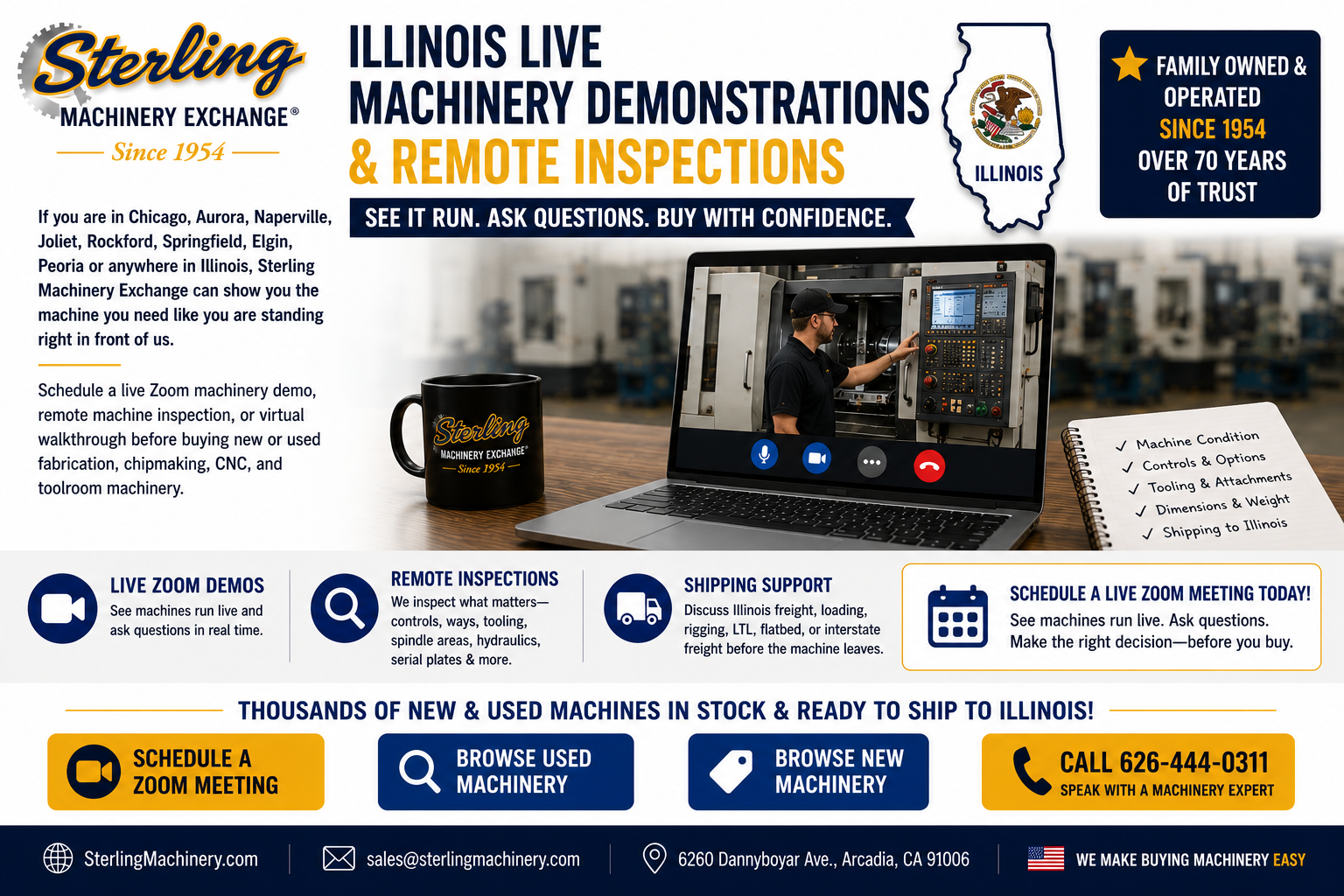 Schedule live Illinois machinery walkthrough with Sterling Machinery Exchange