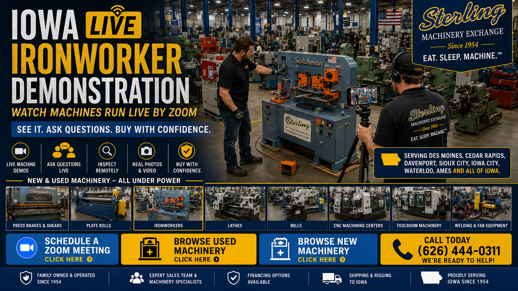 Schedule live Iowa machinery walkthrough with Sterling Machinery Exchange
