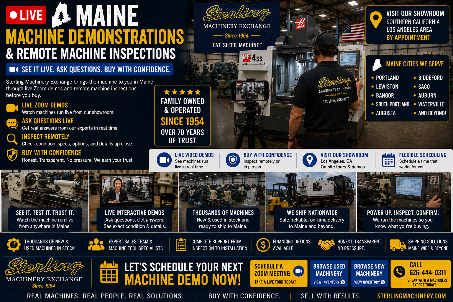 Schedule live Maine machinery walkthrough with Sterling Machinery Exchange
