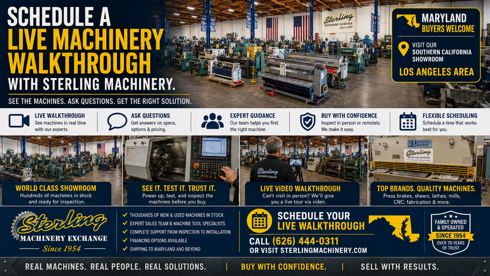 Schedule live Maryland machinery walkthrough with Sterling Machinery Exchange