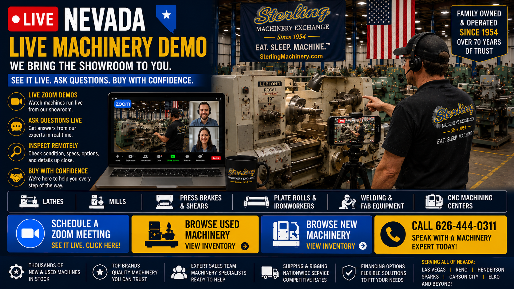 Schedule live Nevada machinery walkthrough with Sterling Machinery Exchange