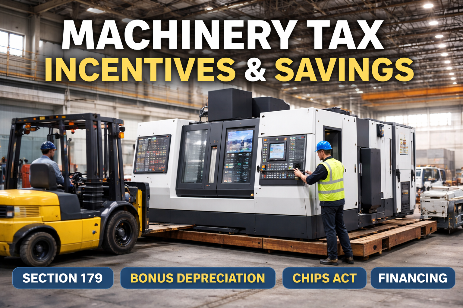 Machinery tax incentives including Section 179, bonus depreciation, CHIPS Act, and equipment financing
