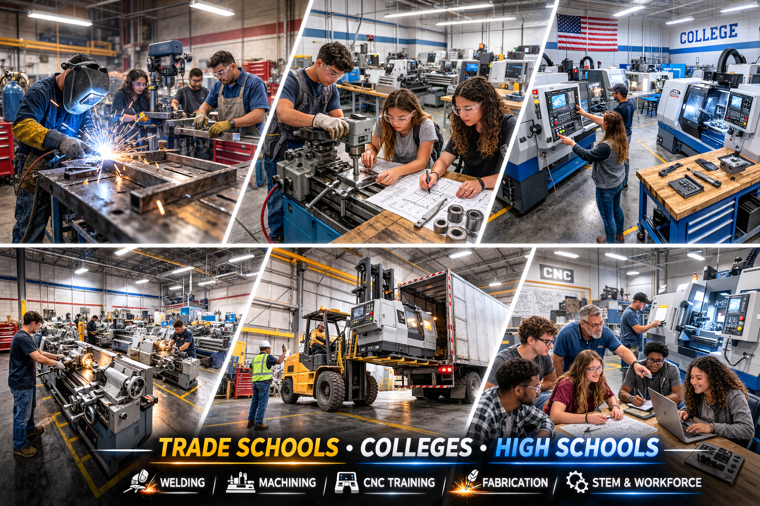 Trade schools, colleges, and high schools offering machine shop and fabrication training programs