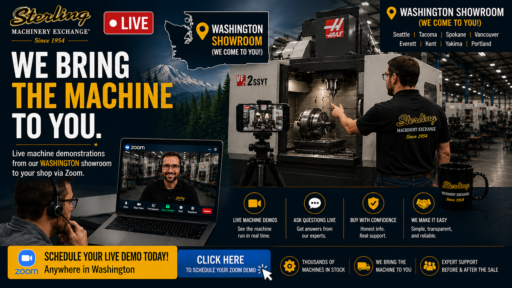 Washington state Zoom machinery demonstration meeting with Sterling Machinery Exchange